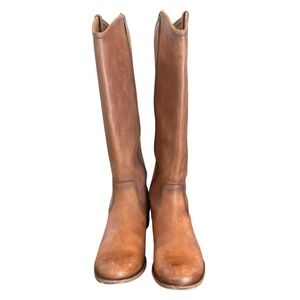 Frye Melissa Button Tab Knee High Boot Inside Zip Riding Boots in cognac. Sz9